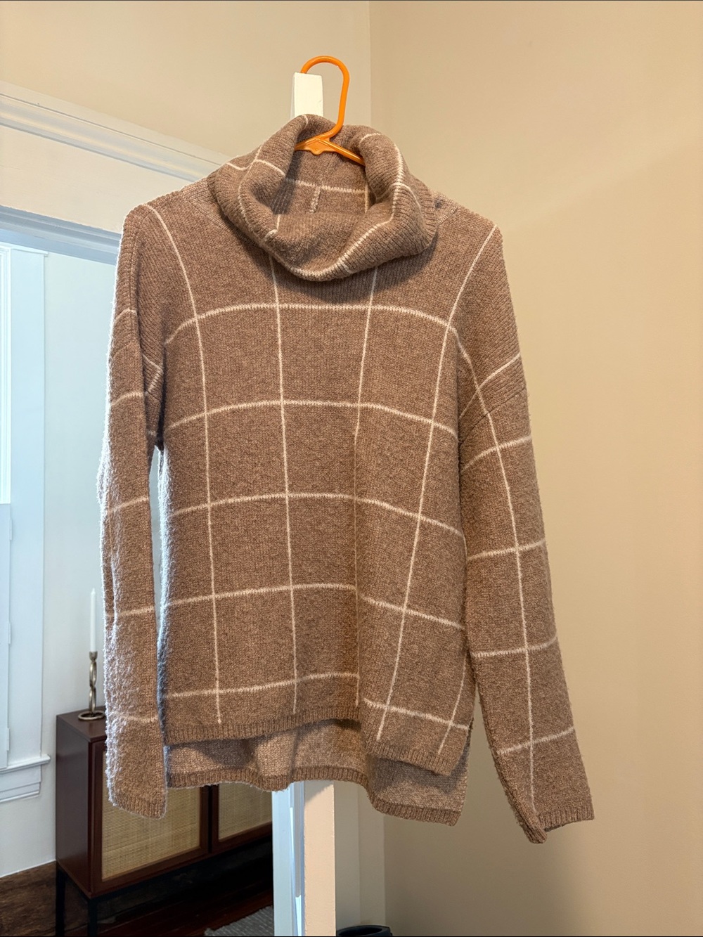 Madewell Taupe Windowpane Cowlneck Sweater